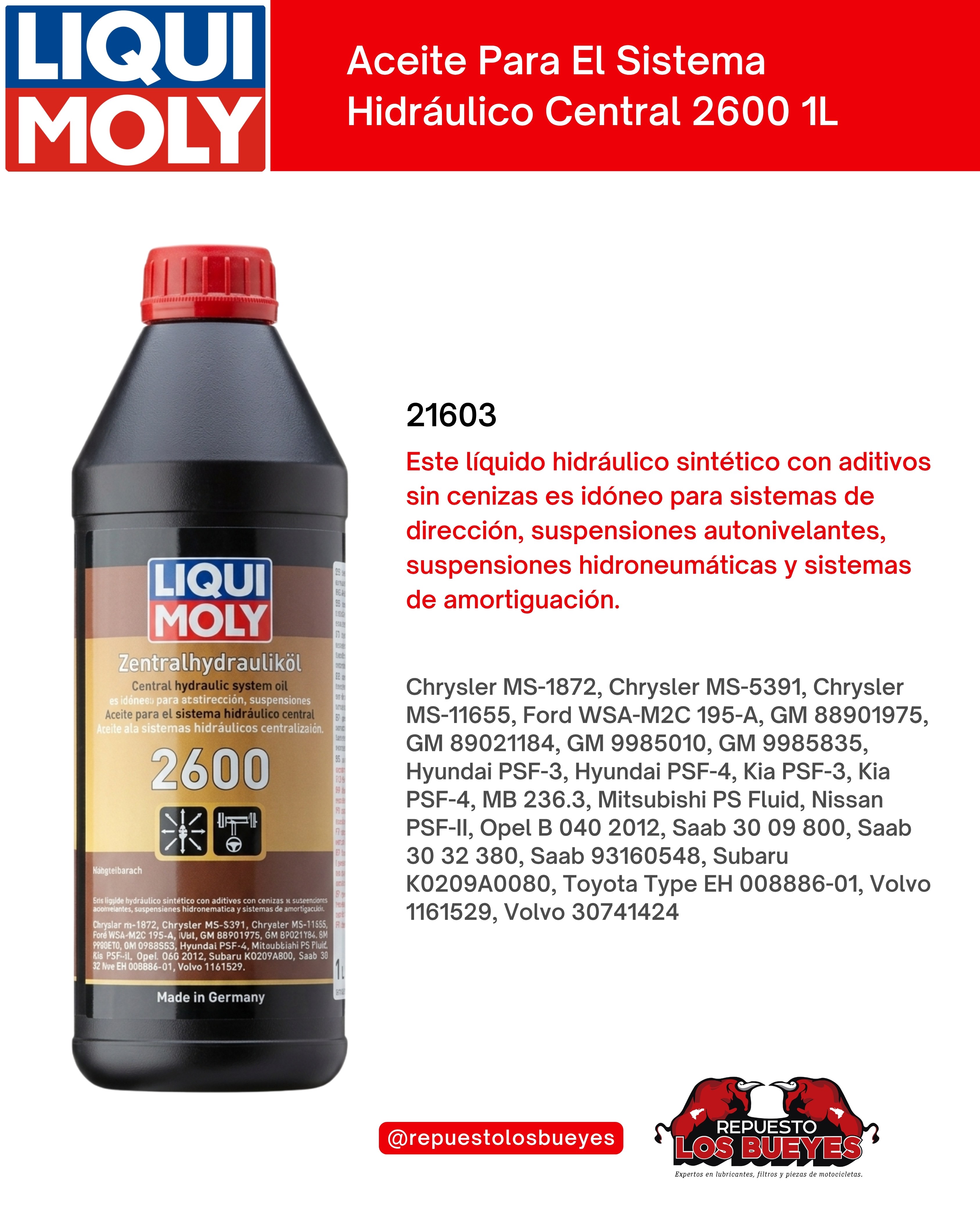 Aceite Sistema Hidráulico Central 2600 1 L