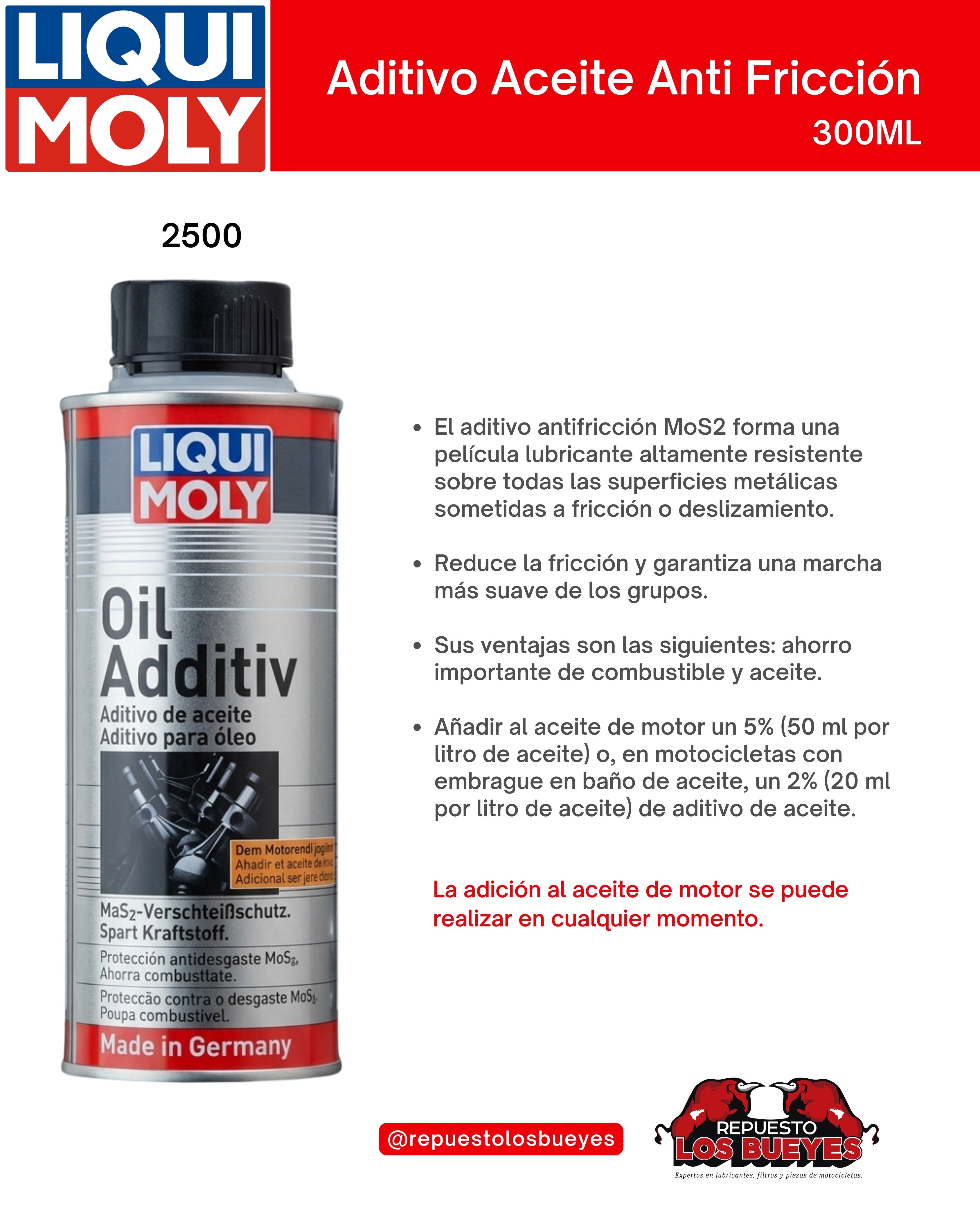 Aditivo Antifricción MoS2 300 ml
