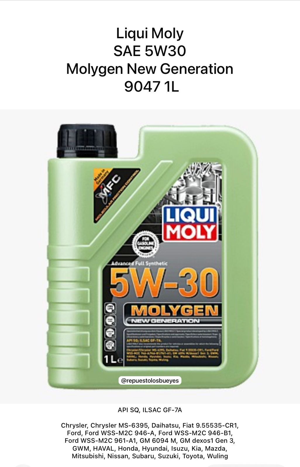 LIQUI MOLY 0W40 SYNTHOIL ENERGY 5L 9515 GASOLINA Y DIESEL 5L
