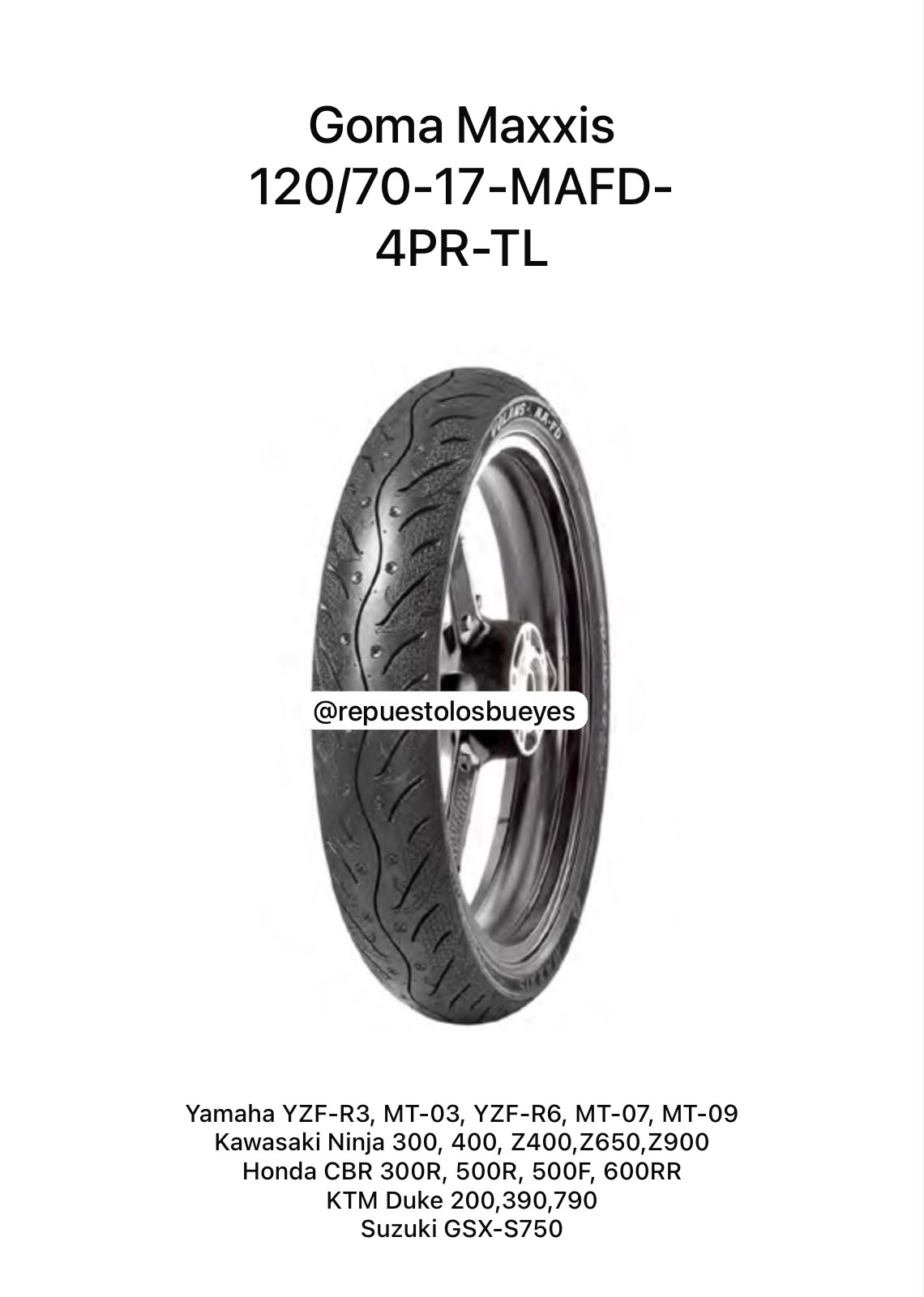 GOMA MAXXIS 100/70-17-MAFD-4PR-TL 49P Unidad
